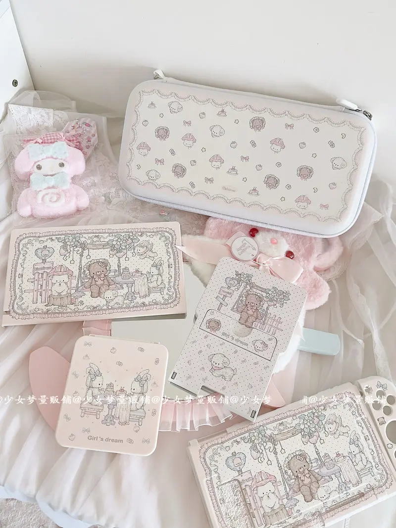 Girls Dream Switch Protective Case Split Type For Switch Oled Ns Hard Soft Shell Cute Bear Tea Party Print Game Console Cover view 3