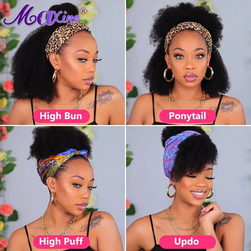 شعر مستعار عصابة رأس مجعد غريب من Maxine-Afro ، شعر مستعار نسائي بوب ، وشاح برأس كامل ، شعر بشري