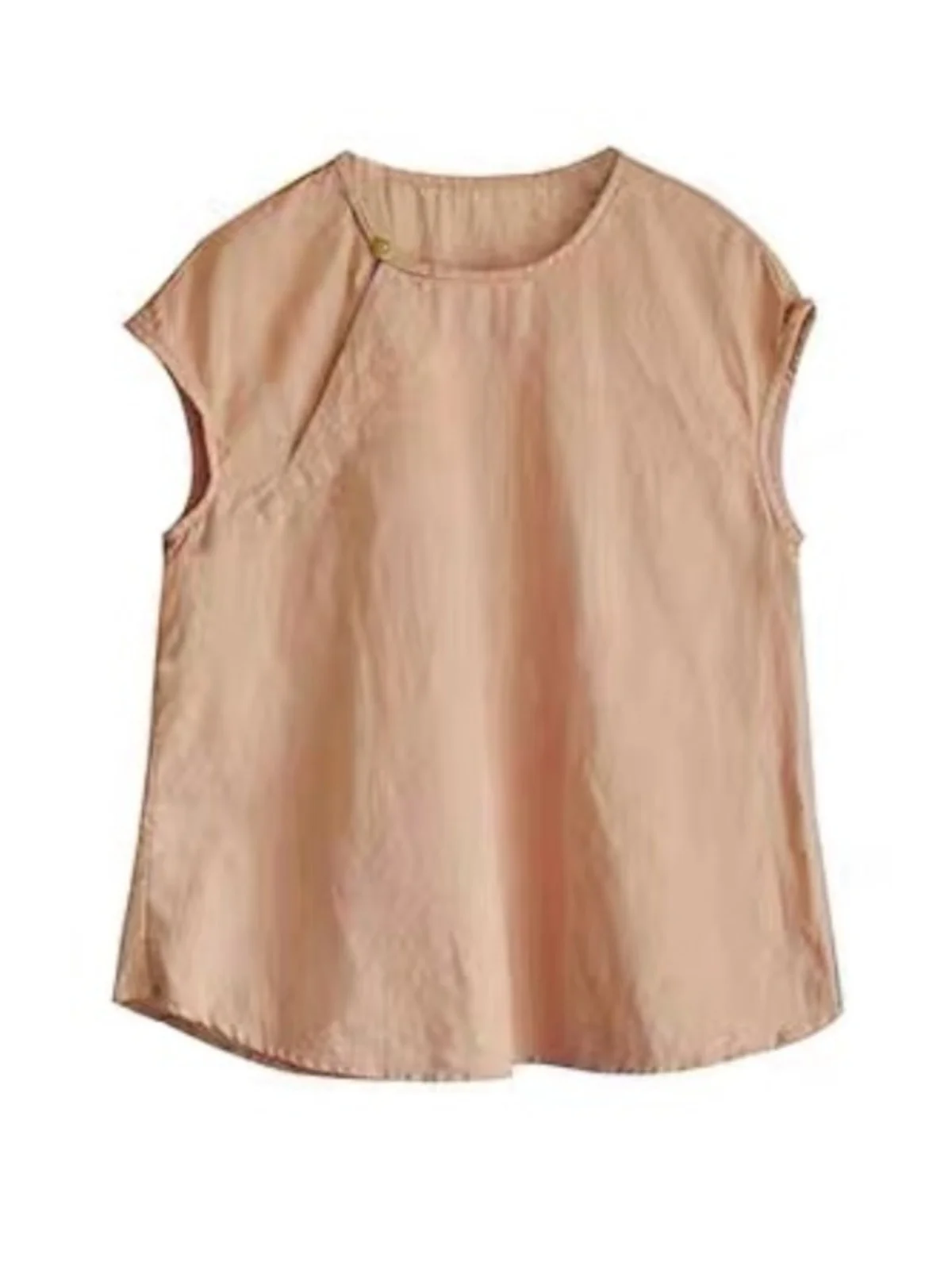 중국 스타일 라운드 넥 코튼 린넨 여성 여름 예술적 컬러 심플 오버헤드 얇은 탑