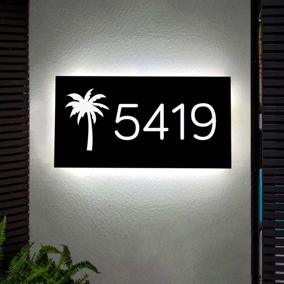 

Illuminated Backlit House Number Sign Modern Address OutDoor Plaque Personalized Family Name Apartment Sign