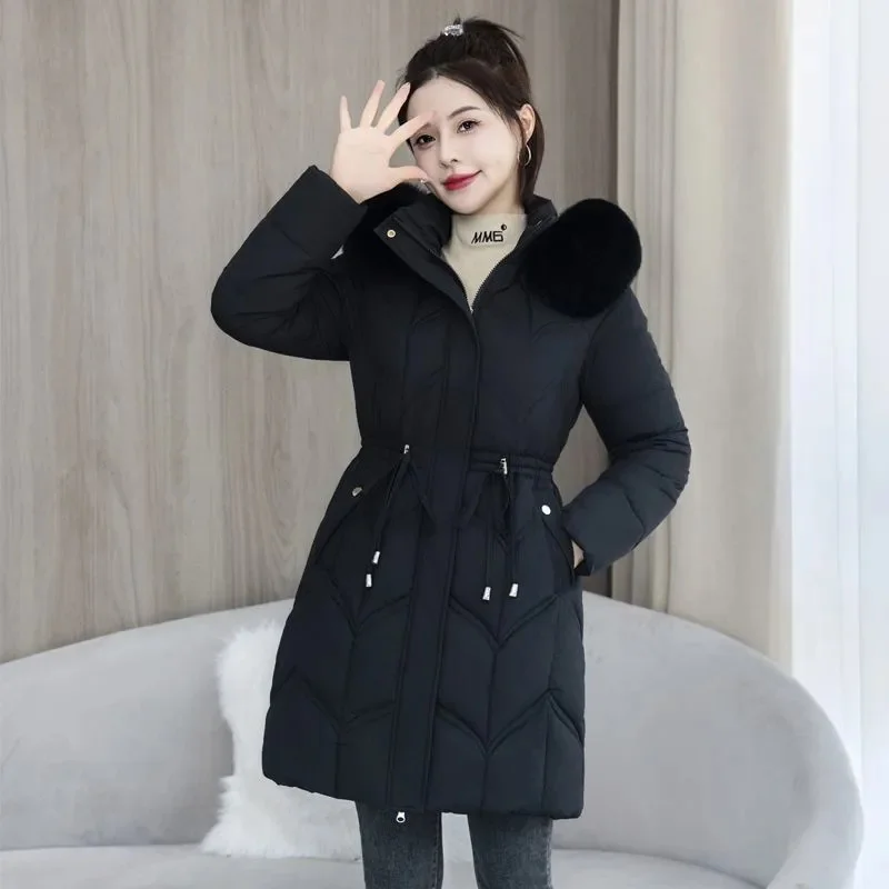 2025 Winter New Women\'s Down Cotton Jacket Women Thick Fashion Slim Warm Hooded Coat Female Cotton Padded Casual Long Overcoat