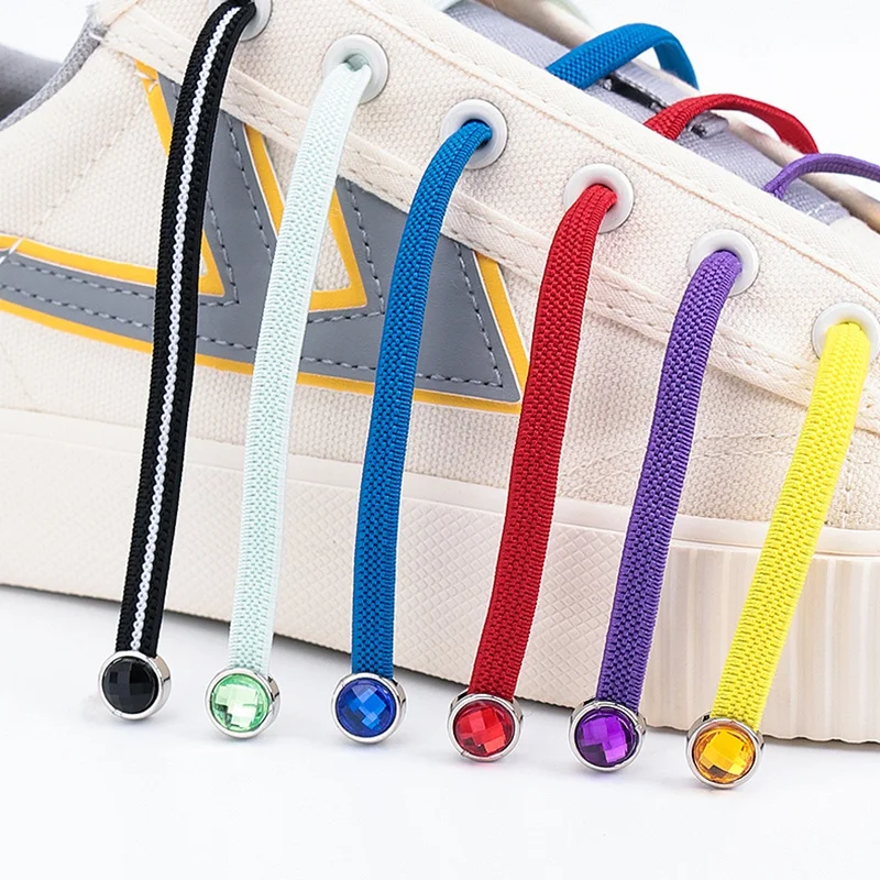 Elastic Shoelaces Without ties Flat Shoe Laces Colorful Diamond Metal Lock Lazy Shoes Lace For Sneakers Unisex Rubber band