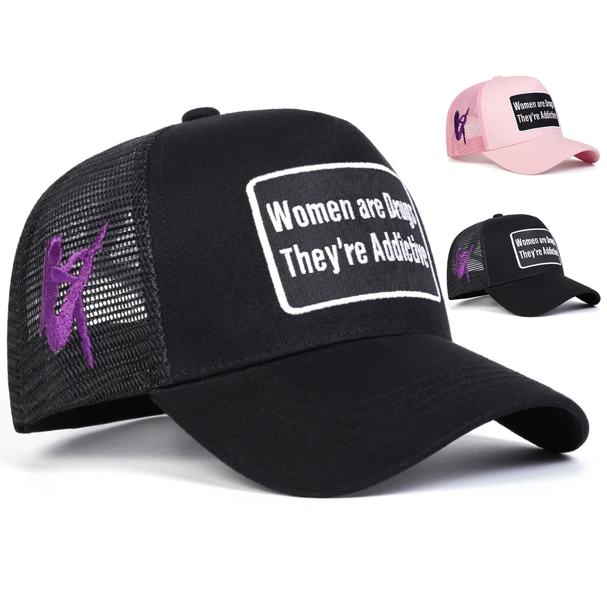 Unisex Baseball-Netzkappen mit Stickerei „THEY'RE ADDICTIVE“ für Frühling und Herbst, verstellbare Freizeithüte für den Außenbereich, Sonnenschutzhüte, Sportkappen