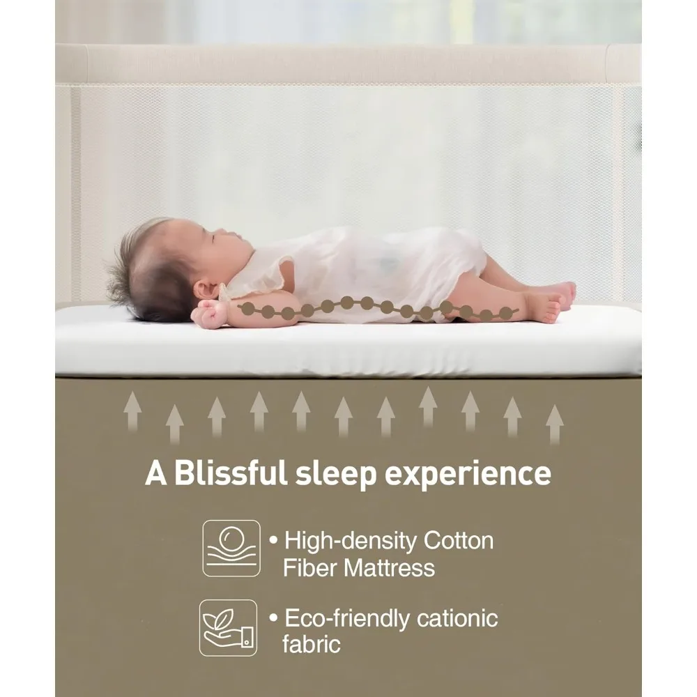 Baby bassets comodino Sleeper - All Mesh comodino culla con ruote, 7 culla regolabile in altezza per neonati, Beige