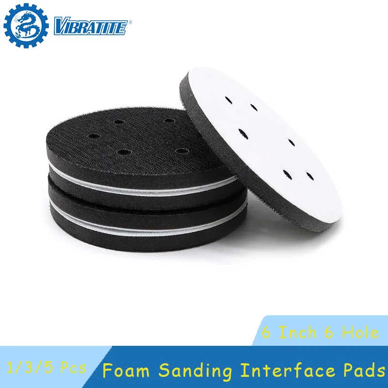 5 Pcs 6 Inch 6 Hole  Foam Sanding Interface Pads Hook and Loop Soft Sponge Cushion Pad for Orbital Sander Automotive Woodworking