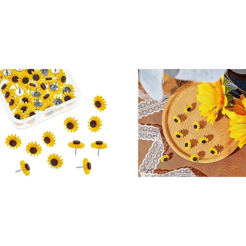 Chinchetas de empuje de girasol, tachuelas de corcho de flores, tachuelas de pulgar de girasol para fotos, mapas de pared