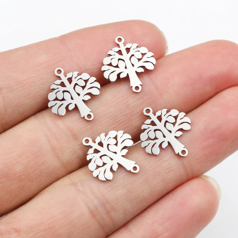 20pcs 15x13mm No Fade 316 Stainless Steel Double Loops Tree Charms Pendant DIY Jewelry Findings Connector for Necklace Bracelet