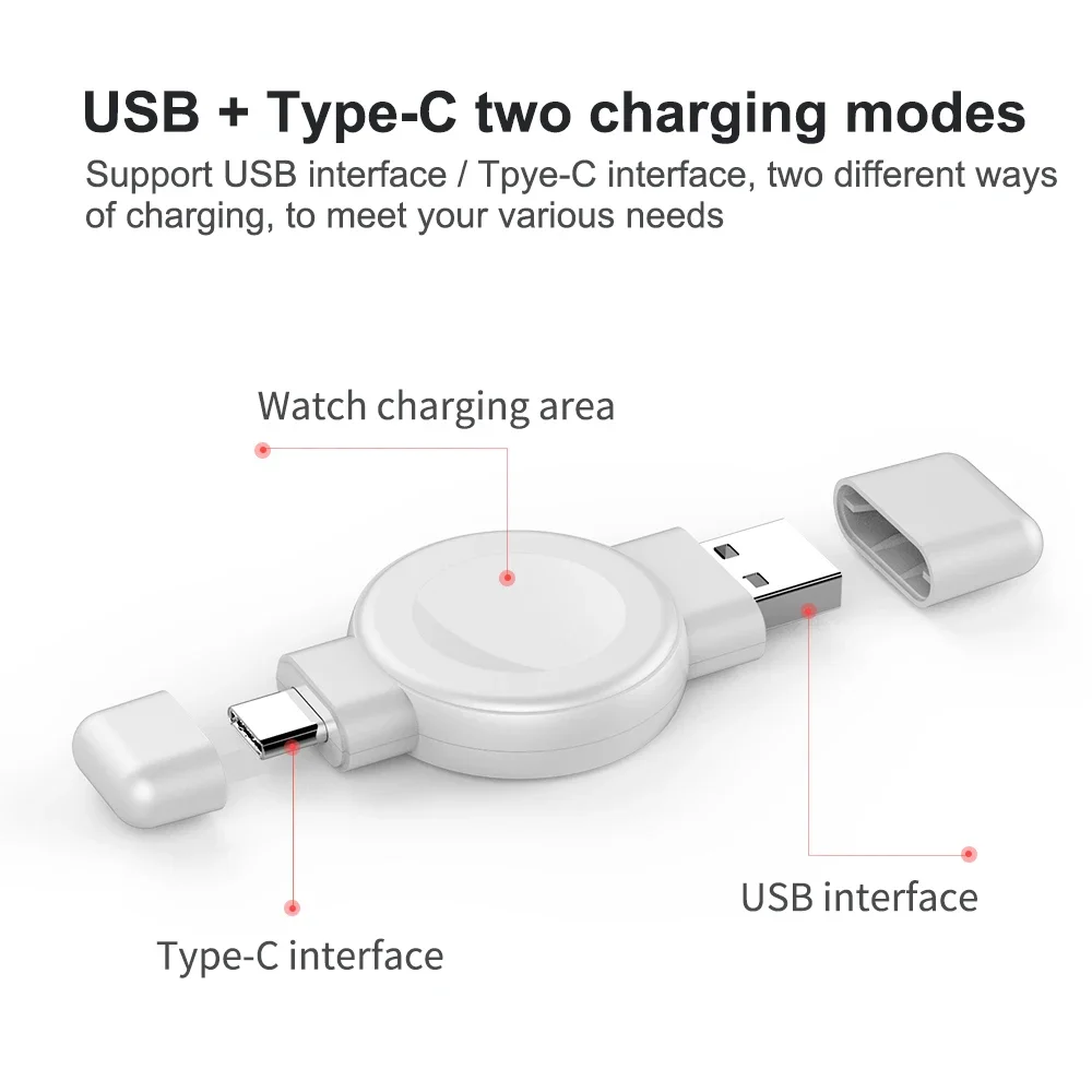 Magnetic Wireless Charger for Samsung Galaxy Watch 6 5 4 3 Pro USB A Type C Port Portable Fast Charger for Apple Watch 9 8 7 6 5