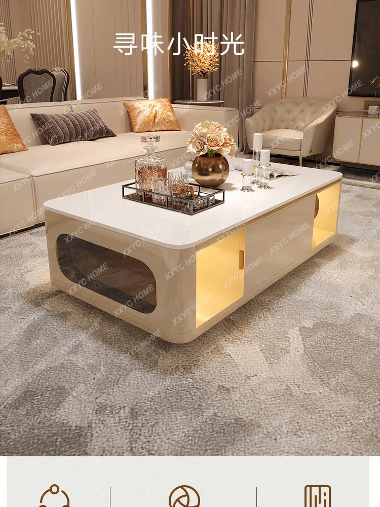 Living room creative advanced sense extended large apartment coffee table bright rock slab
