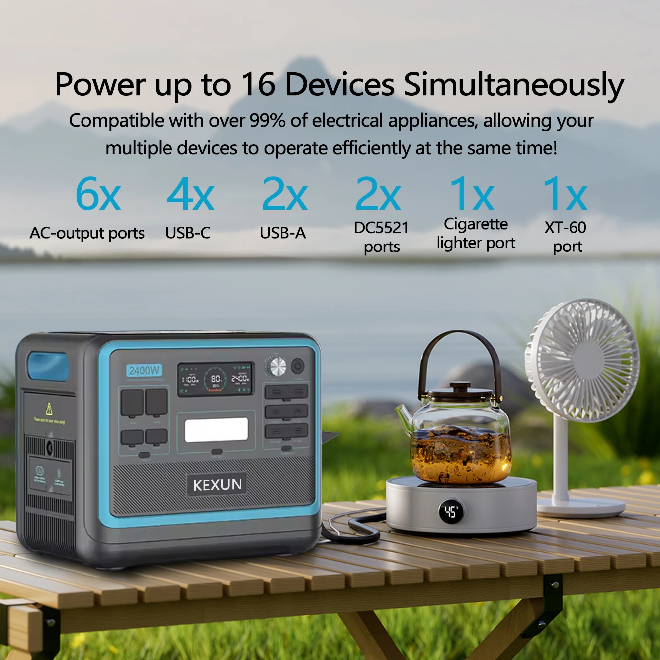 2048Wh Portable Power Station Solar Panel MPPT Controller RV Port Cigar Lighter Flashlight Pure Sine Wave Emergency Power