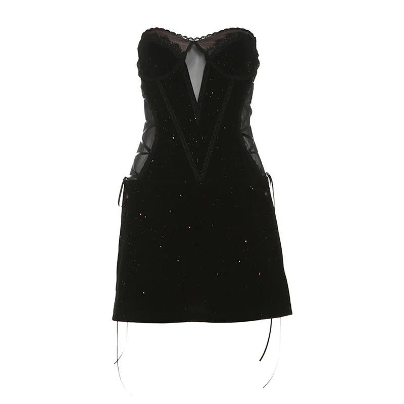 Moda Monopetto Tubo Top Robe Cerniera Feminina Abiti Para Mujer Nero Mini Abiti da festa eleganti Donna Camis Abbigliamento