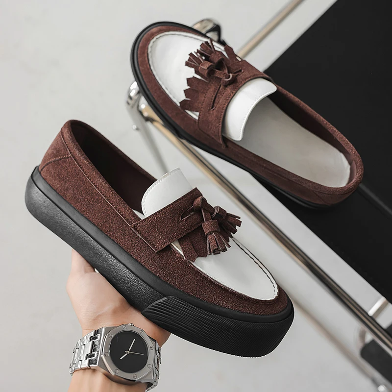 

Autumn Retro Tassel Men's Loafers Comfortable Slip-On Casual Business Shoes Man Moccasins Brown Platform Designer Shoes For Man