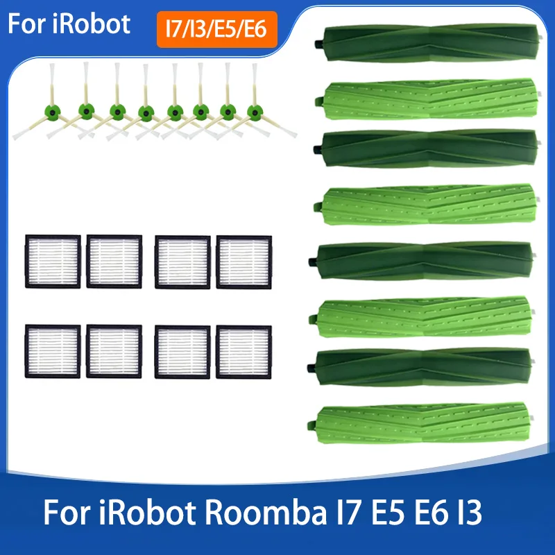 IRobot Roomba e ijシリーズe5e6 i7 i6 i1 i2 i3 i3 i4i8用のスペアパーツ,ゴム製サイドブラシ,ダストバッグ用フィルター