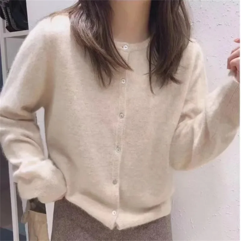 

2025 Spring Autumn Long Sleeve Sweaters Cardigan Women O-Neck Knitwear Tops Clothing Fashion Basic Tops