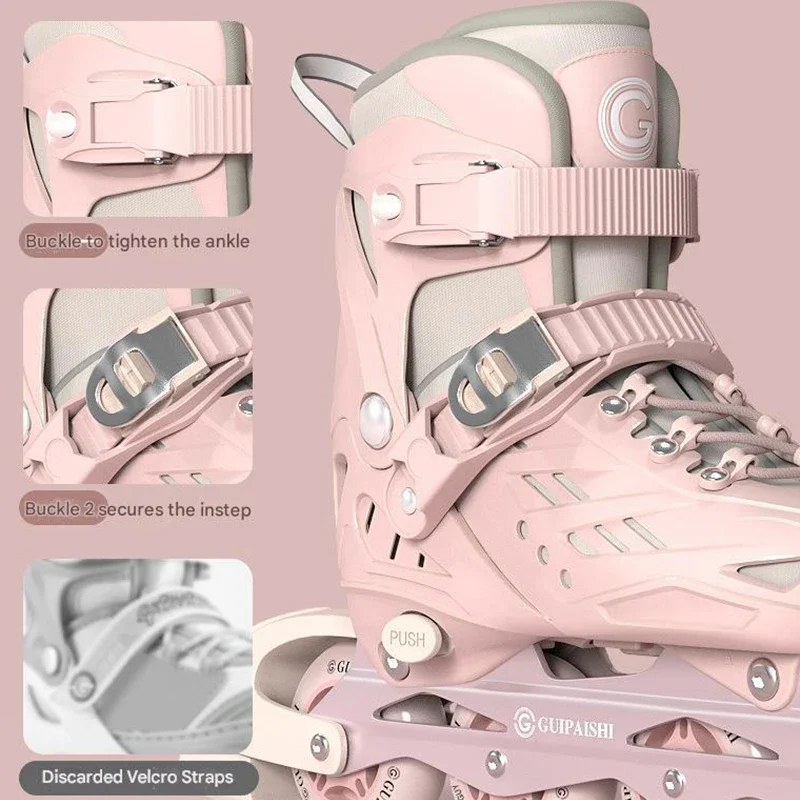 زلاجات دوارة مضمنة مع خوذة، وسادات للكوع والركبة، مجموعة حقائب أحذية فلاش 4 عجلات أحذية رياضية للأولاد والبنات أحذية تزلج قابلة للتعديل