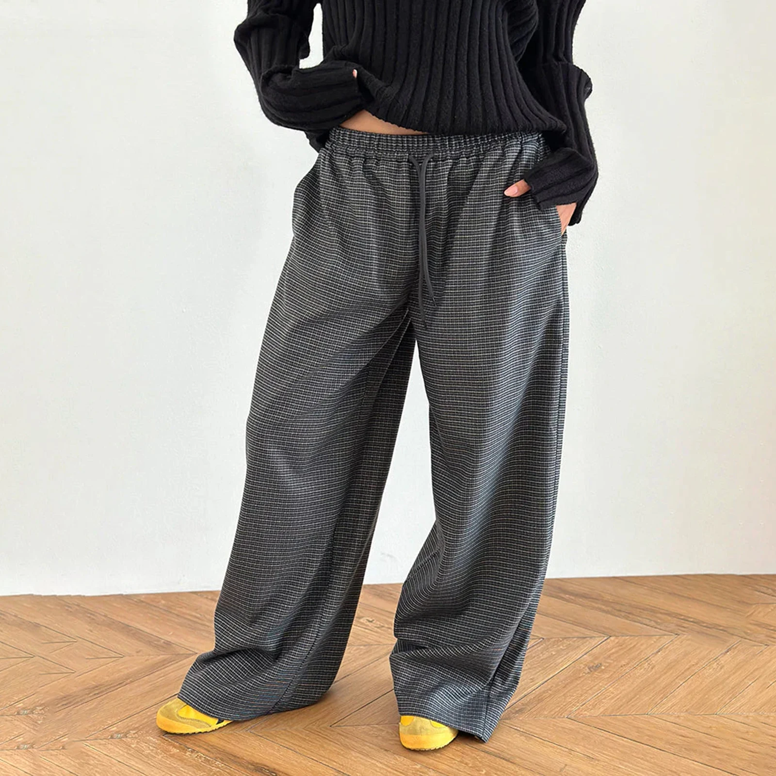 سراويل نسائية منقوشة واسعة الساق بخصر مطاطي سراويل شارع كبيرة الحجم للارتداء اليومي والنشاط الخارجي ملابس الشارع