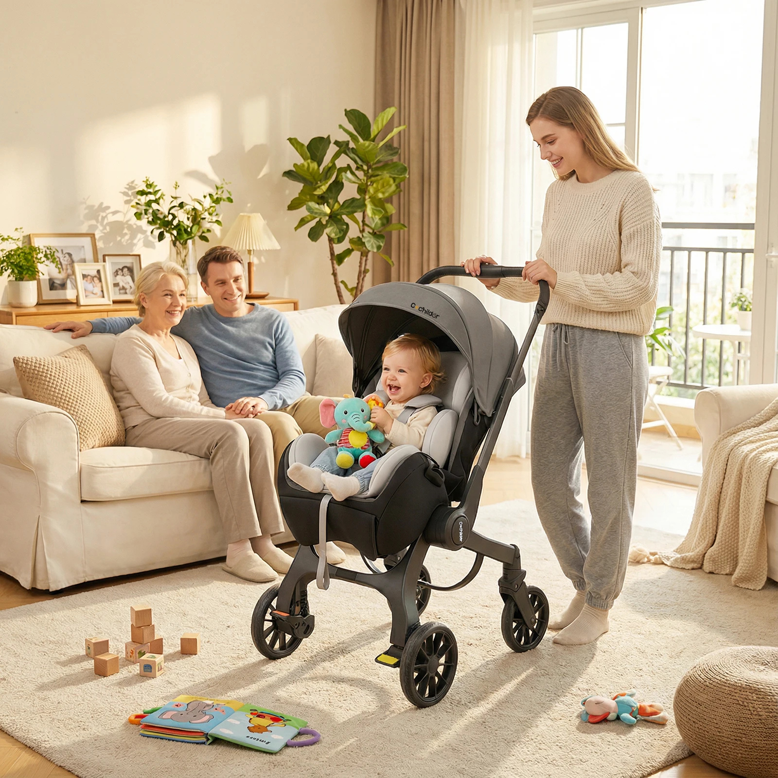 Portable Baby Stroller, Lightweight and Foldable, Metal Frame, Adjustable Seat Angle, Push Both Directions, Adjustable Sunshade Roof | Perfect for Travel and Outdoor Use, - Available in Multiple Colors, Black/Pink/Green
