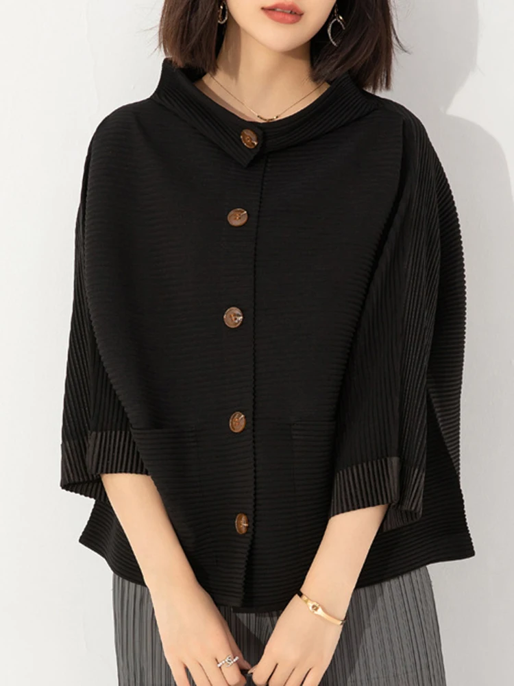 LANMREM Casual Pleated Solid Color Shirt Women Long Sleeves Single Breasted Loose Tops Versatile 2024 Autumn New 2AA3707