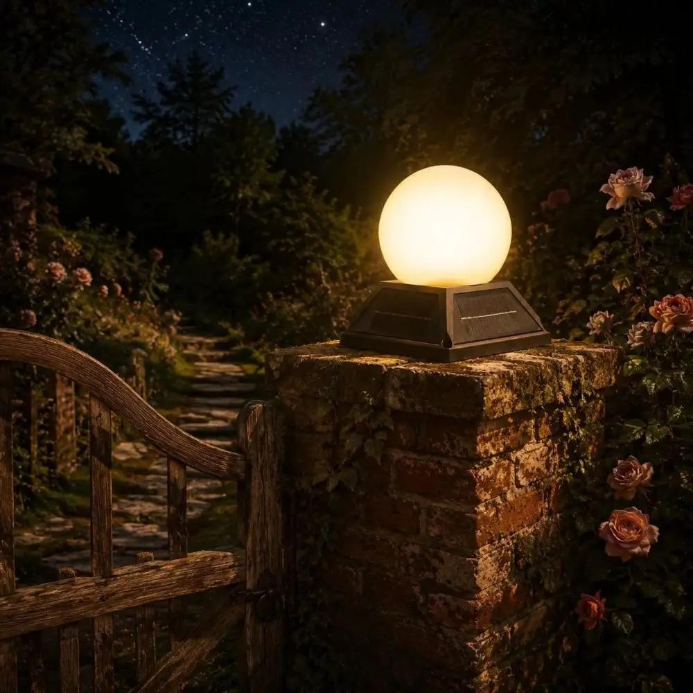 Round Ball Solar Post Light IP65 Waterproof Remote Control Solar Lamp Modern Minimalist 2400mAh Battery Bubble Lawn Light Lawn