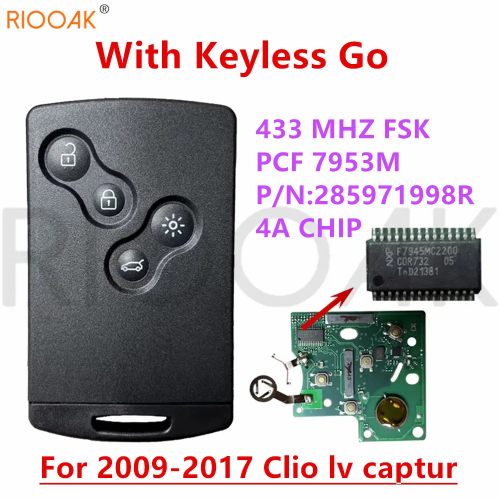 لرينو 2009 2010 2011 2012 2013 2014 2015 2017 رينو كليو IV كابتور OEM 285971998R 433 ميجا هرتز 4A رقاقة مفتاح مفتاح ذكي