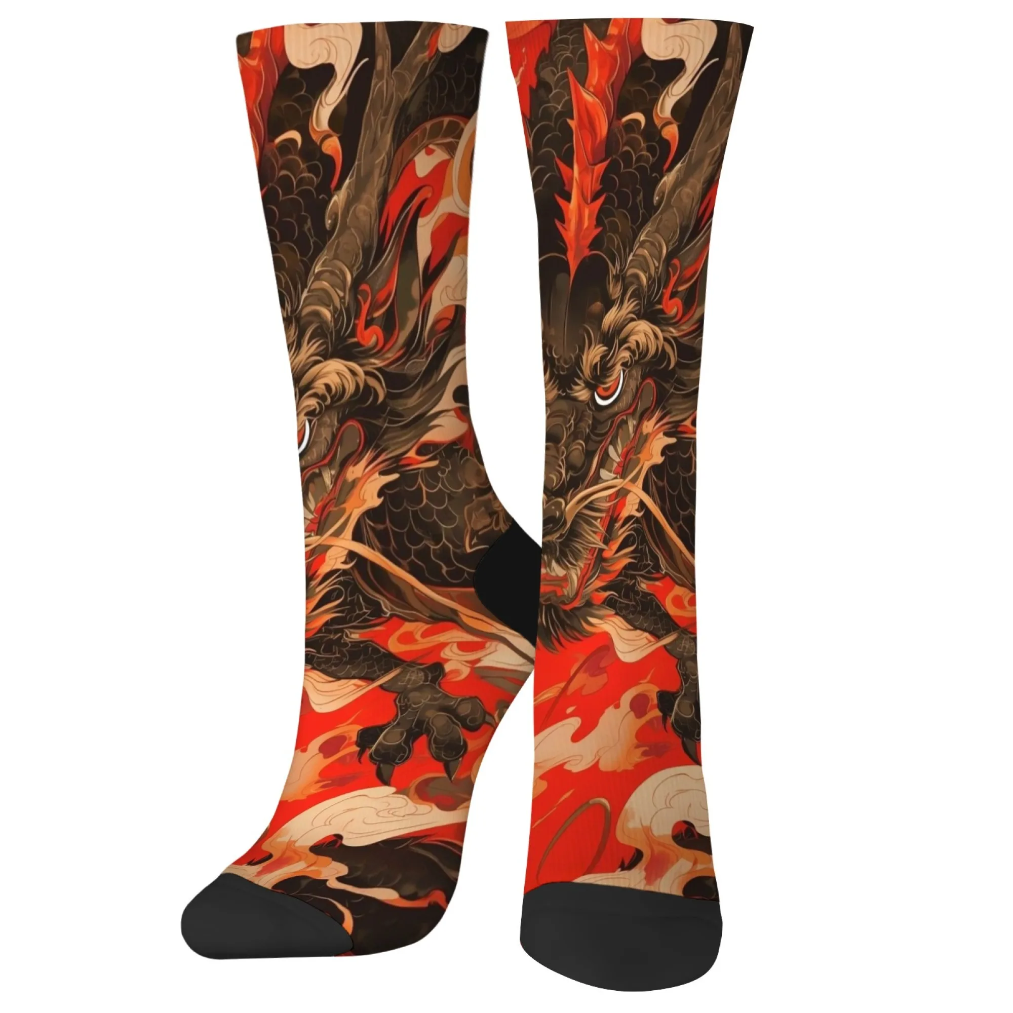 ถุงเท้าลายมังกรไฟแบบญี่ปุ่น ยูคิโยเอะ ลายมังกรศักดิ์สิทธิ์ สีสันสดใส ศิลปะตะวันออก ทออย่างดี เท่ห์ ใส่ได้ทุกเพศ เหมาะสำหรับใส่ในชีวิตประจำวัน