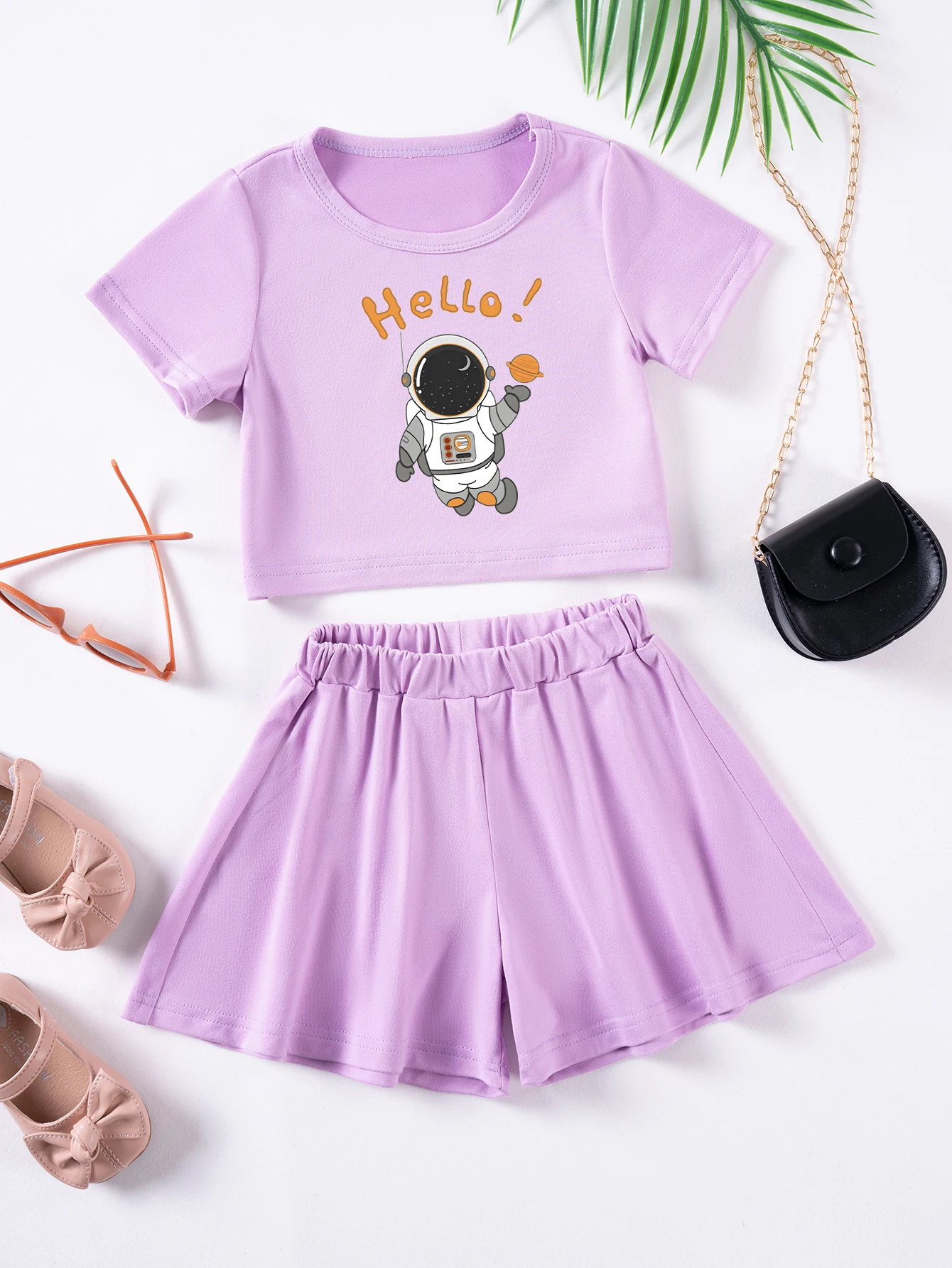 

Toddler Girls' NASA Style Set Short Sleeve Astronaut Shirt & Play Shorts Summer Clothing 1-7Y Kids