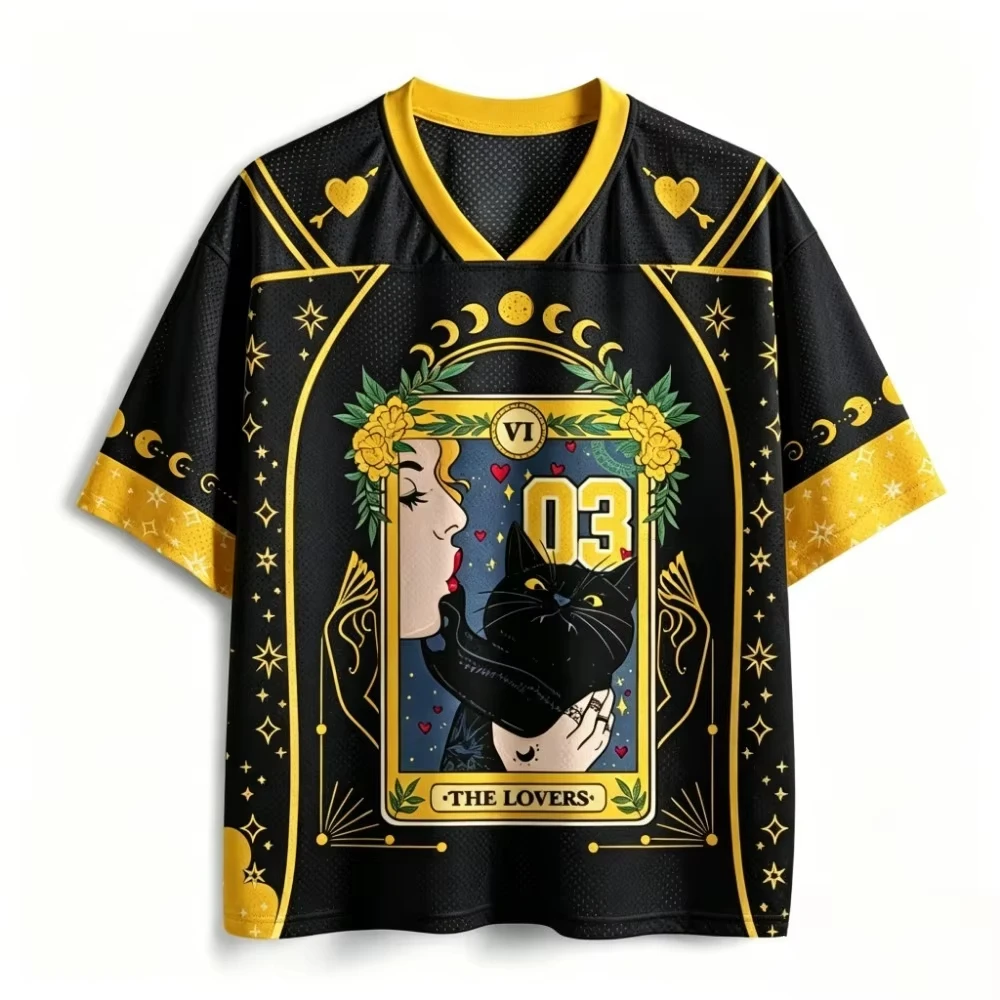 Y2K Skull Heart Angel Wings Graphic Mesh Jersey V Neck Short Sleeve Loose Unisex Streetwear Hip Hop Sports Tee For Men Women