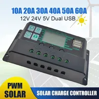 10A 20A 30A 40A PWM Solar Charge Controller 12V 24V PV Regulator+LCD Display Dual Port Controller for Lead-Acid/Lithium Battery