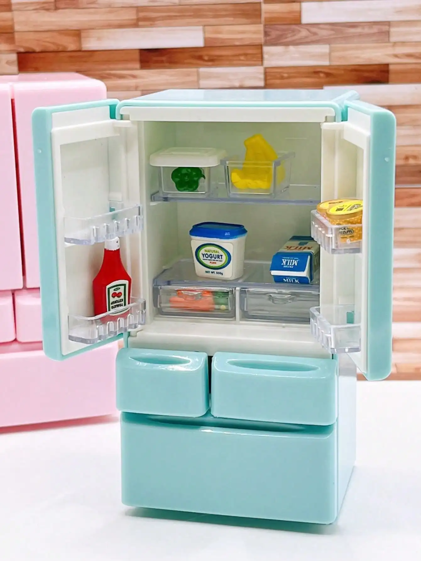 Party Decor Miniature Fridge - Double Door Tiny Refrigerator Model - Kitchen Scene Furniture - Creative Home Collectible