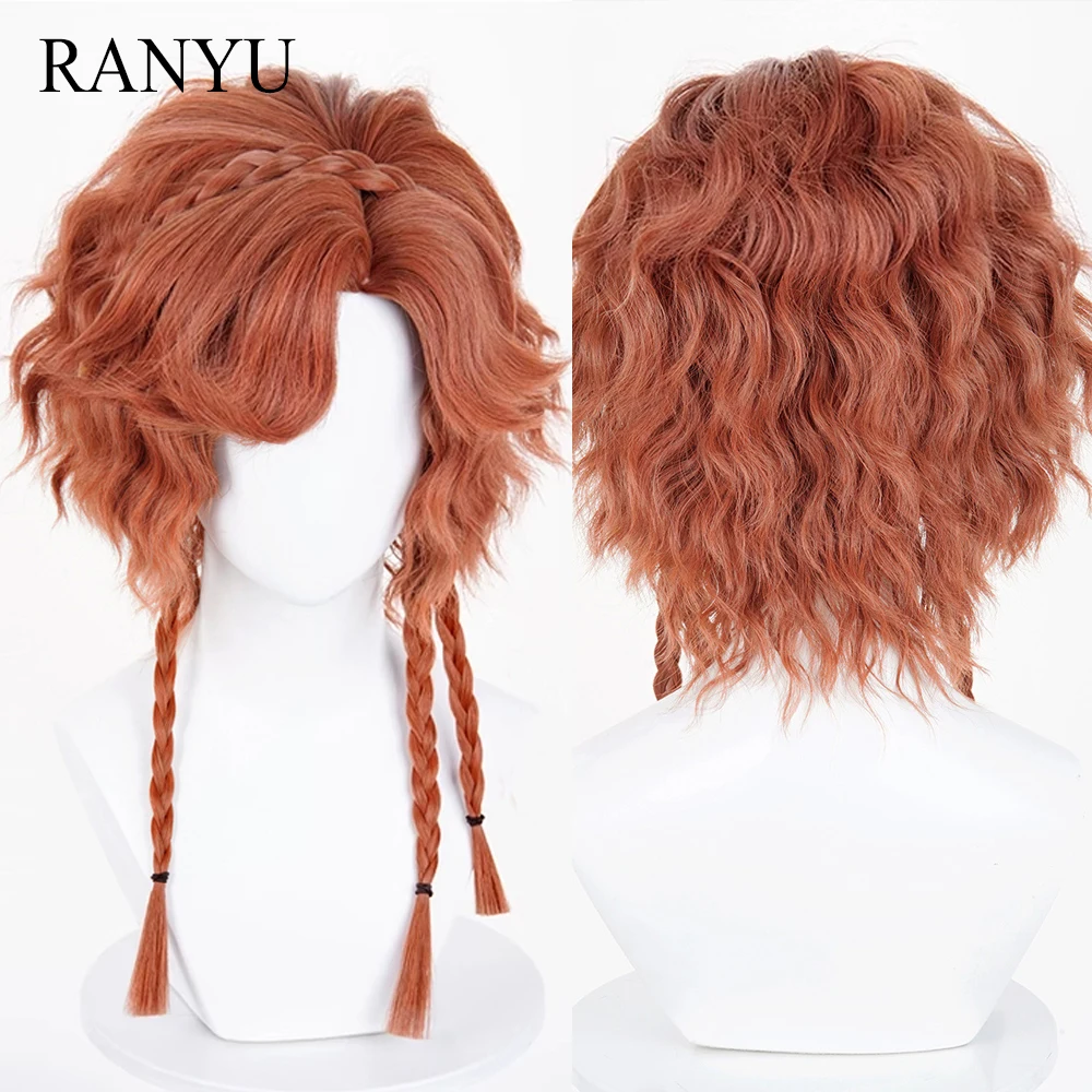 

Orange Curly Short Straight Synthetic Braided Wigs Anime Game Fluffy Heat Resistant Wig with Bangs for Daily Party