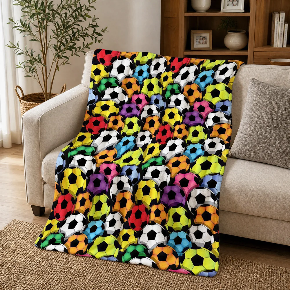 Vibrant Soccer Ball Pattern Throw Blanket Cozy Sofa Couch Decor Gift for Sports Lovers Fan Housewarming