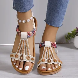 Kobiety koturny artystyczne sandały nowe Retro z wystającym palcem buty na plażę sandały damskie Casual Platform Rhinestone sandmujer Verano2024