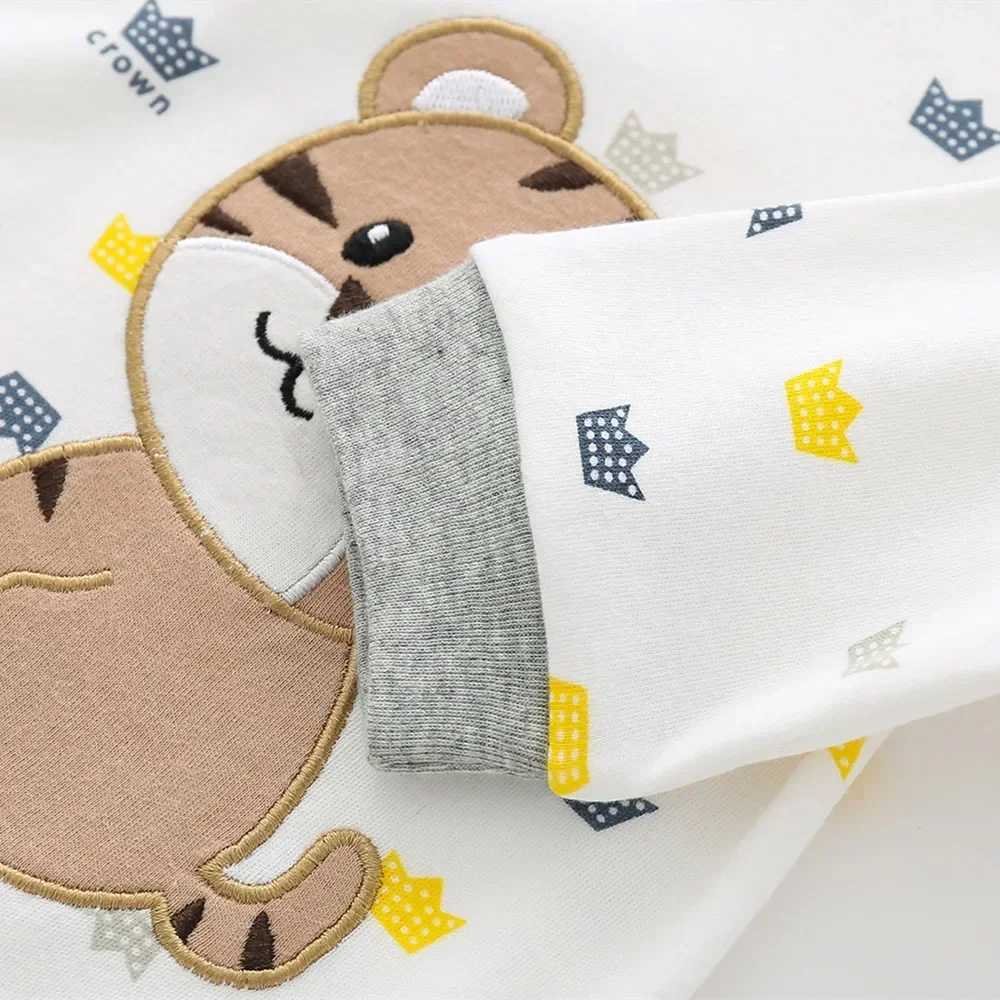 3-12M Spring Autumn Baby boy romper print long sleeve Footies Infants romper Cartoon Embroidered tiger baby underwear