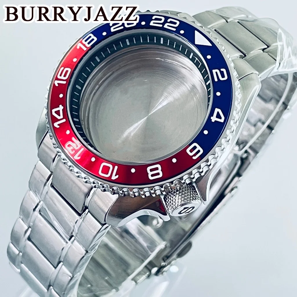 

BURRYJAZZ 42MM 007 Case With Black Ring Watch Case Fit NH34 NH35 NH36 NH38 NH70 Movement 28.5mm Dial Blue Red Sloping Bezel