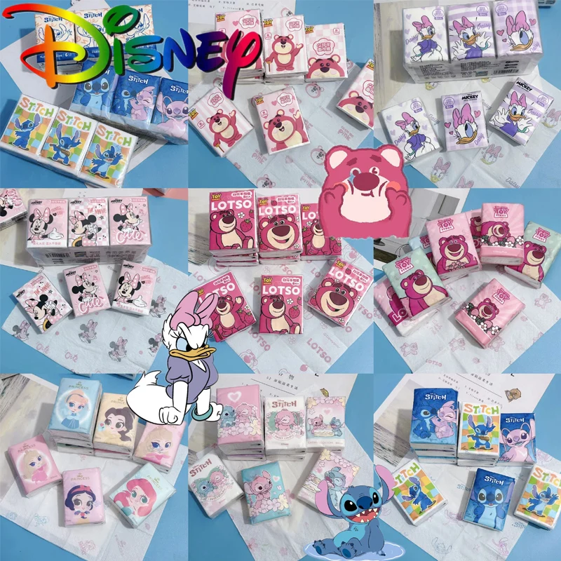 9 Packs Disney Stitch Handkerchief Paper Cartoon Figures Student Portable Disposable Tissue Toilet Paper Small Package for Kids