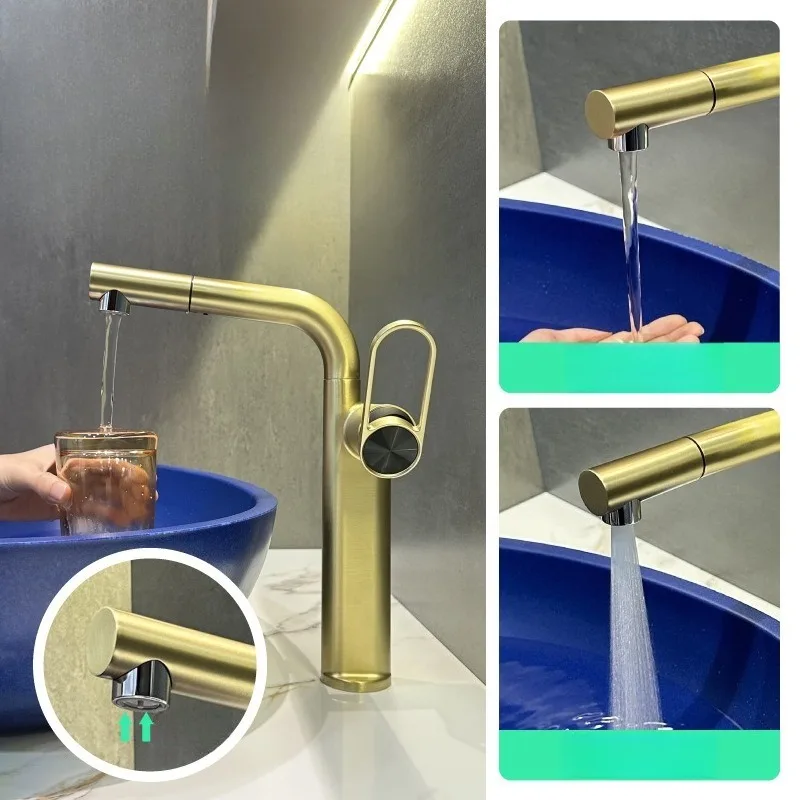 

Бытовой выдвижной смеситель для раковины, брызгозащищенный, легкий роскошный, многофункциональный смеситель для ванной комнаты.