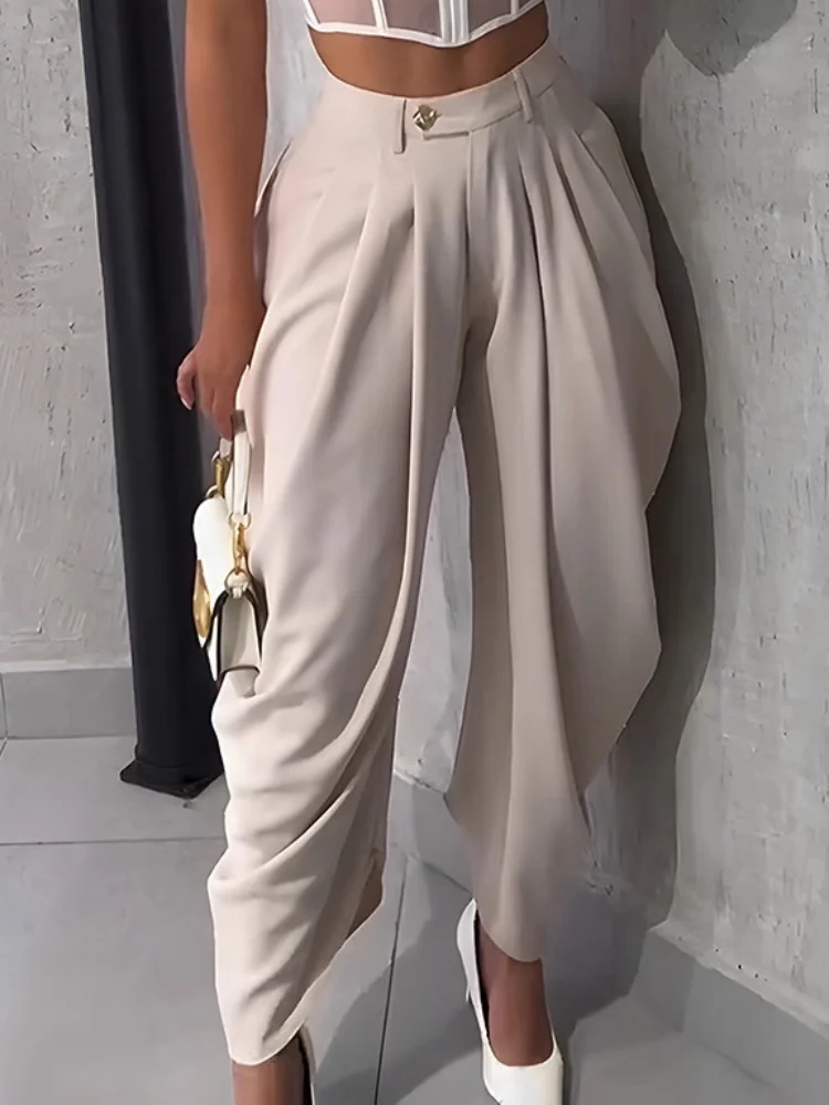 Pantalones de mujer Sister Star elegante Bud Color sólido Sexy urbano Casual pierna ancha temperamento viajero moda pantalones de nueve minutos