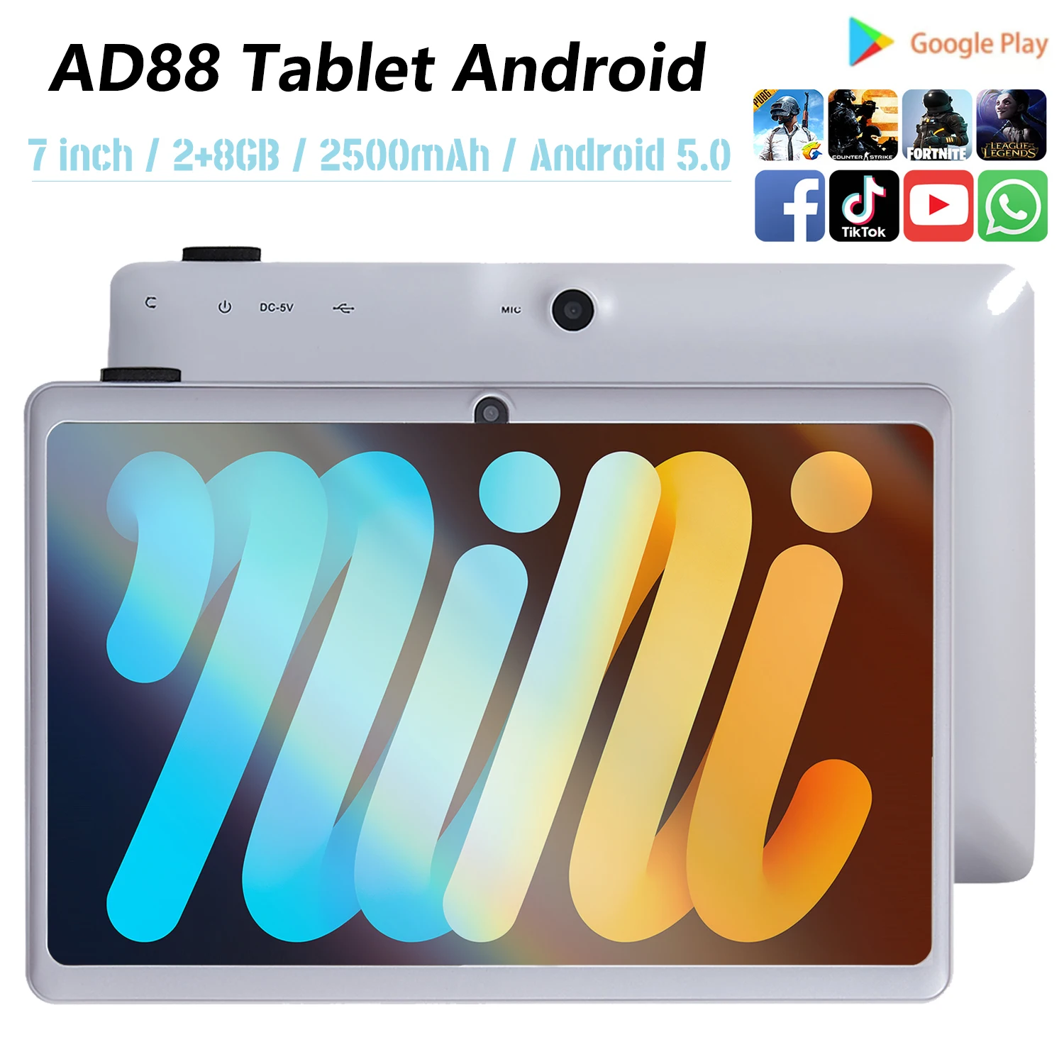 2023 Global Version  NEW 7 inch tablet android 2GB+8GB ROM 5+5MP Camera  Android 5.0 2500mAh MTK6582 Bluetooth