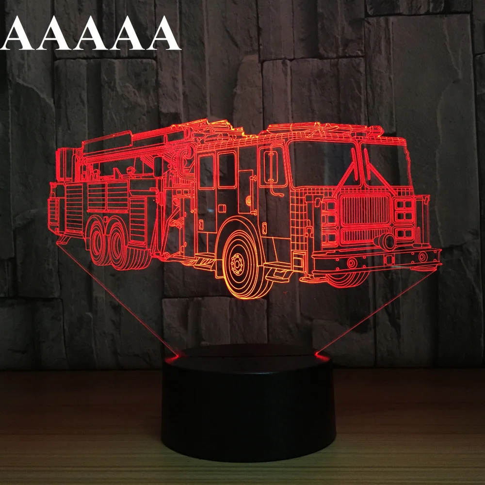 Lampada da tavolo per modellare il motore antincendio 3D 7 colori che cambiano la luce notturna dell\'auto del camion dei pompieri USB lampada per