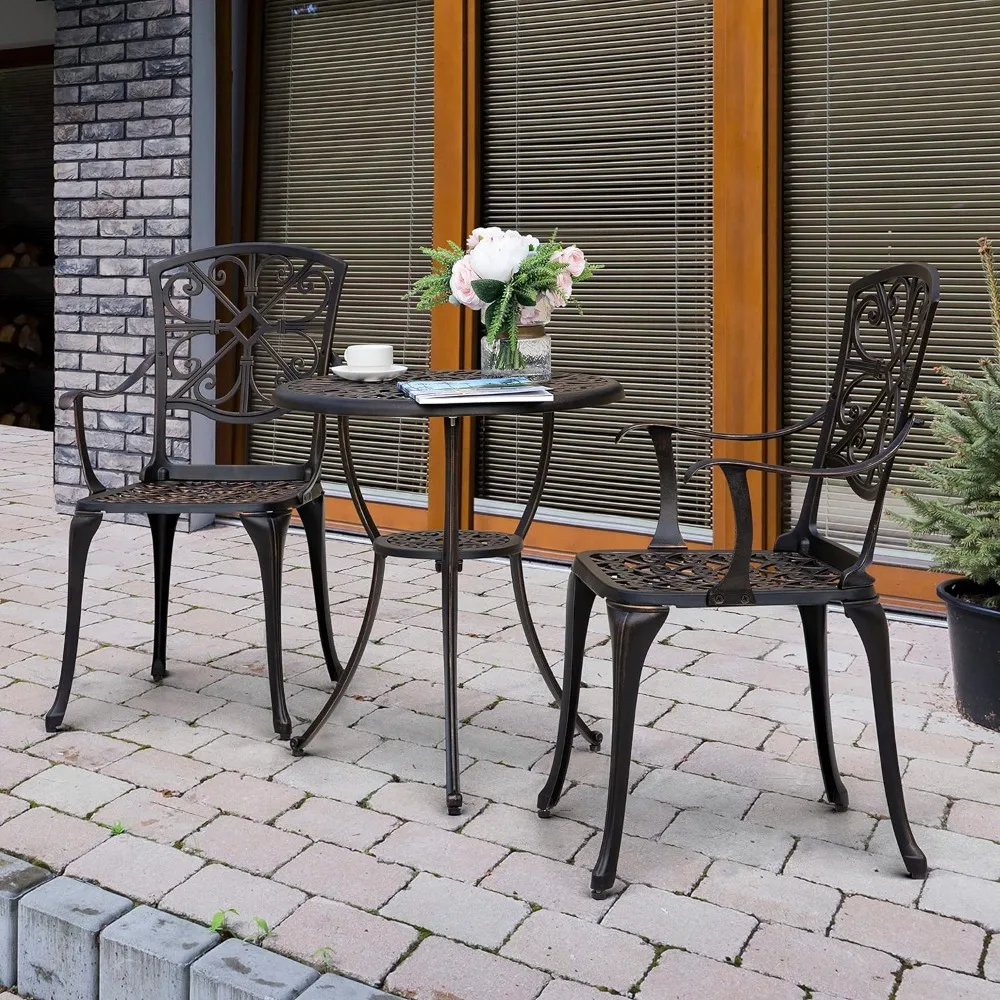 3-piece small tavern table set, cast aluminum outdoor furniture, courtyard with umbrella hole, suitable for yards and balconies