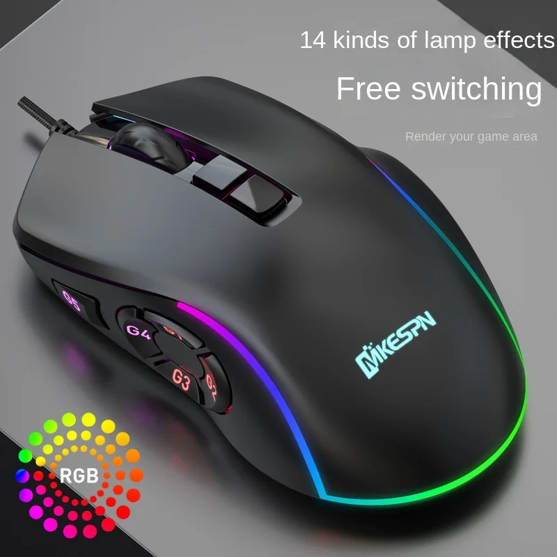 Wired Gaming Office Mouse 7200DPI RGB Backlit Mouse 6 Adjustable DPI Levels/10 Programmable Buttons/Back to Desktop Button Mouse