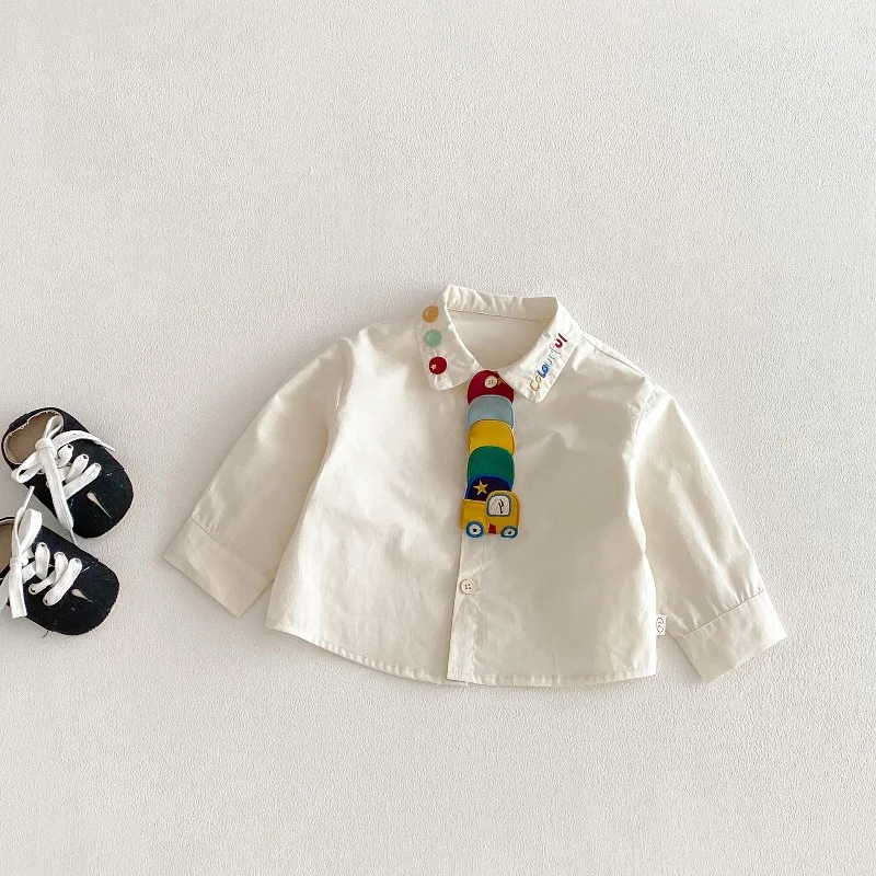 2026 frühjahr Neue Kinder Shirts Nette Engineering Fahrzeug Stickerei Blusen Jungen Drehen-unten Kragen Shirts Kinder Casual Tops – Detail 3