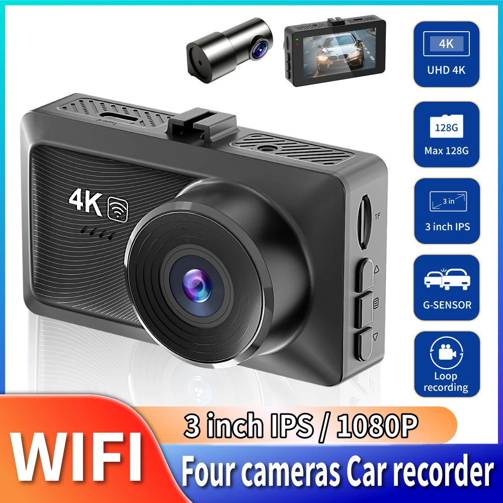 

3inch Dash Cam 4K Car DVR WiFi Connection Loop recording Front Rear Dual lens Wide angle super Night Vision Car Accessories