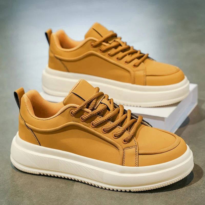 

Thick Sole Pu Leather Breathable Outsole Running Shoes 2025 New Men's Sports Footwear Fashion Comfortable Anti Slip Men Sneakers