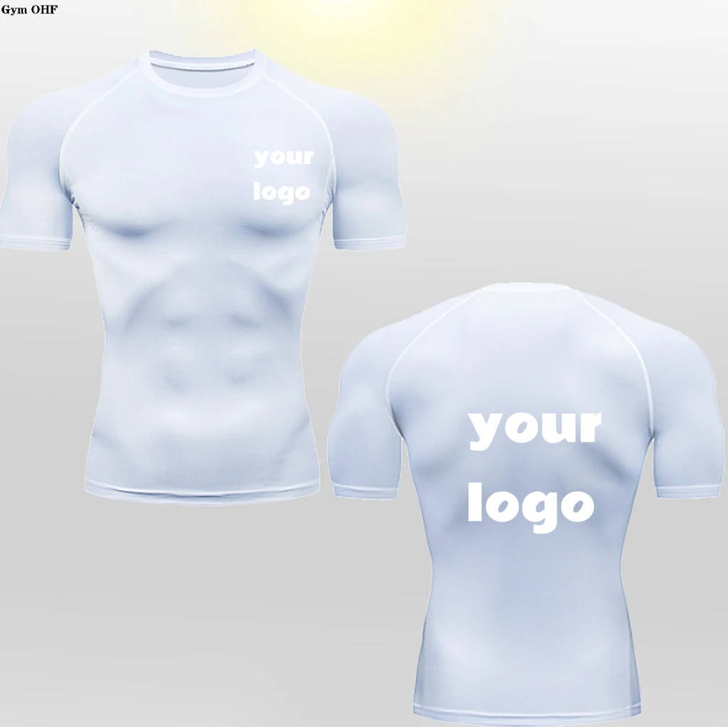 Men's Tshirt Custom Logo High Stretch Quick Dry Compression T-shirt Muscle Fit Athletic Workout Gym Top Fitness Bodybuilding Tee