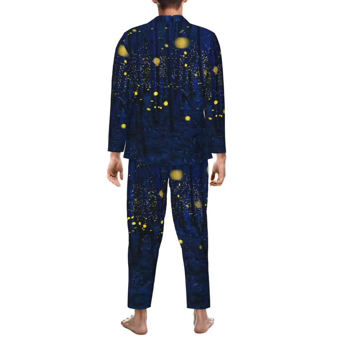 Pajamas Men Forest Print Room Nightwear Fireflies Two Piece Casual Pajama Sets Long Sleeve Romantic Oversized Home Suit