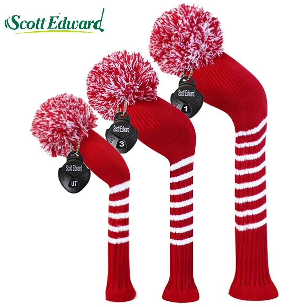 

Scott Edward Golf Headcovers,3pcs/set No.1 3 5 Personalized Knit Golf Covers, Pink/Red to Decorate Golf Bags, Wood Head Cover