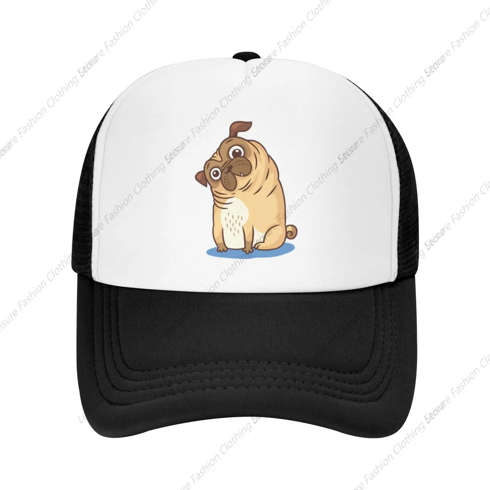 Mesh Dad Hat Adjustable Washed Cute Funny Pug Dog Baseball Dad Cap Funny Distressed Ball Trucker Caps for Women Men Unisex