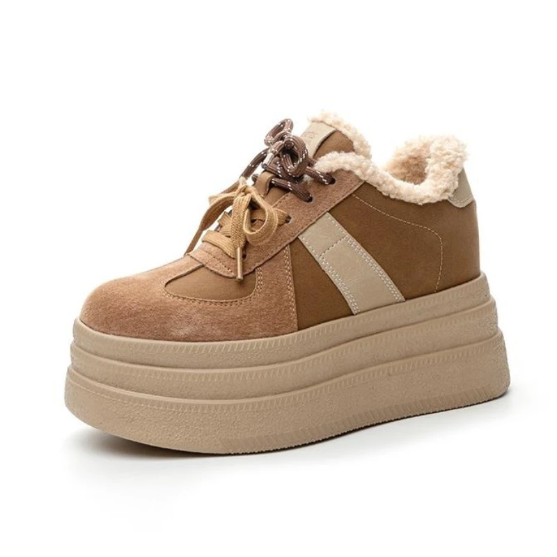 

9cm Cow Suede Winter Women's Shoes Fashion Casual Snow Boots for Girls Flat Luxury Designer Platform Booties Plush Warm Elegant