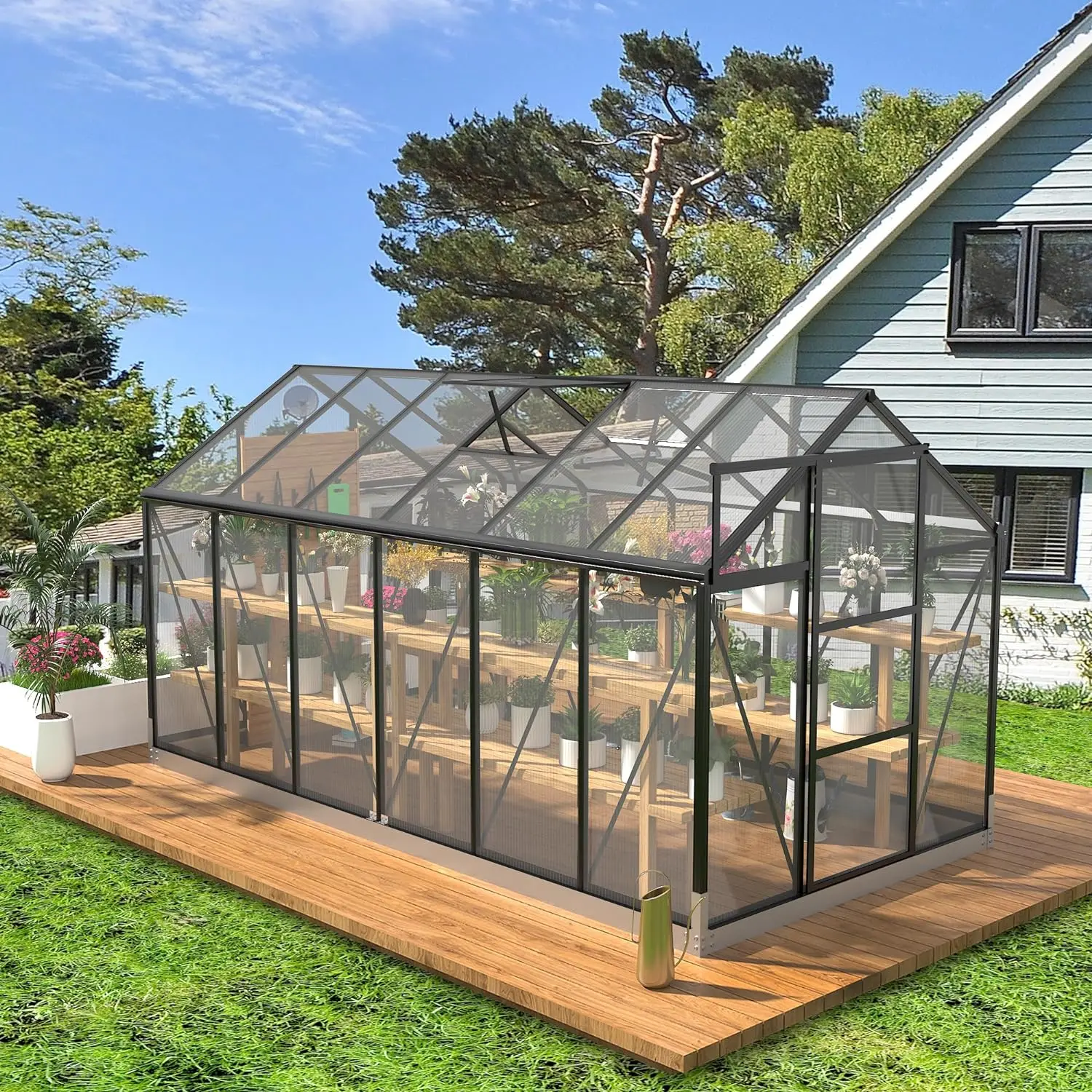 

Polycarbonate Greenhouses 6x12 FT Green Houses for Outside with Adjustable Roof Vent Walk-in Aluminum Frame Greenhouse with